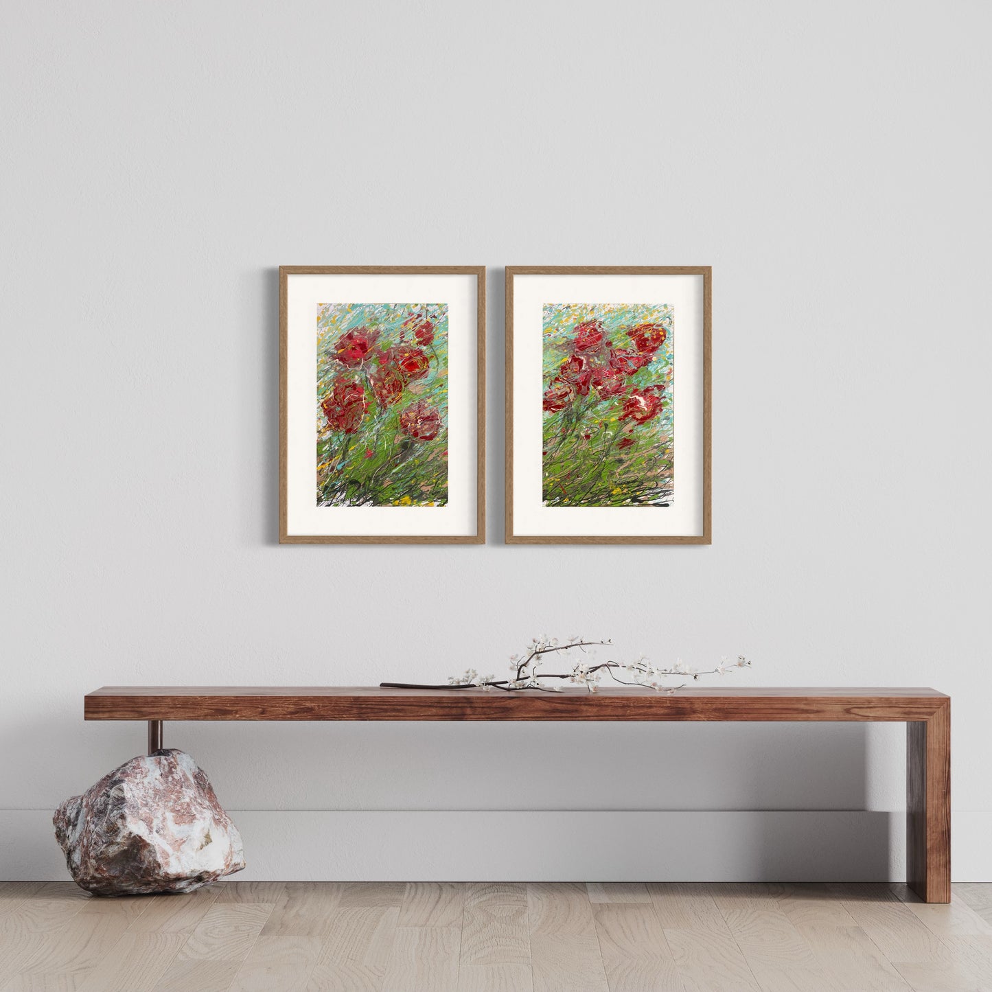 Red flowers resisting the wind