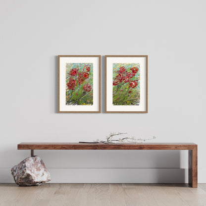 Red flowers resisting the wind