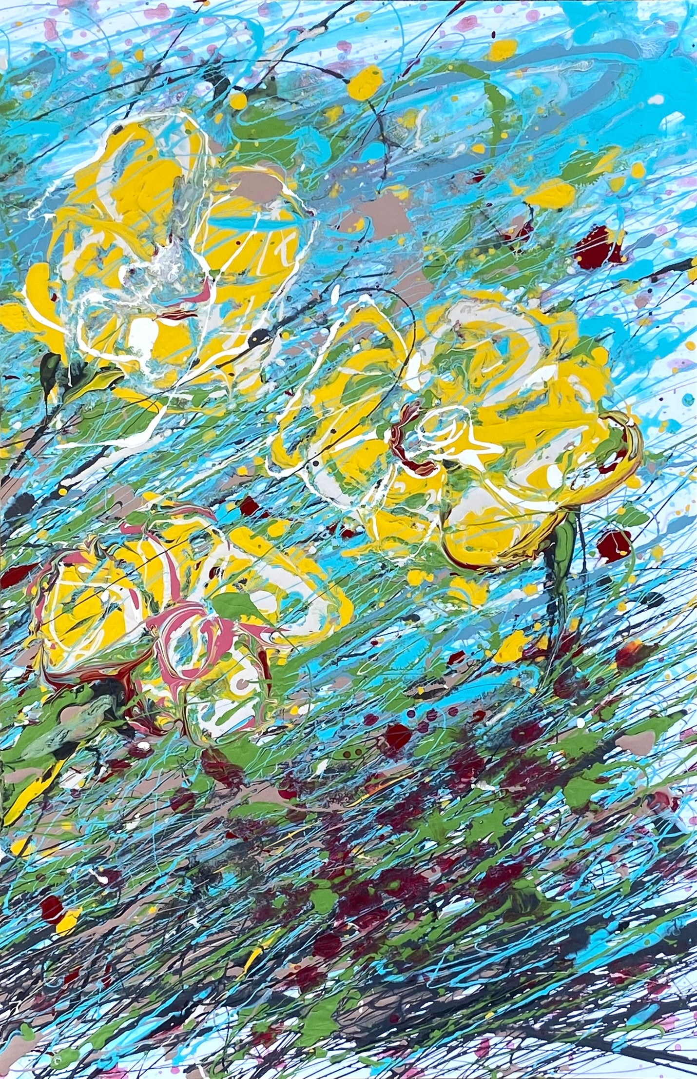 Yellow flowers resisting the wind