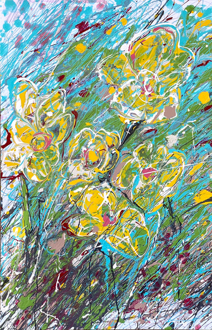 Yellow flowers resisting the wind