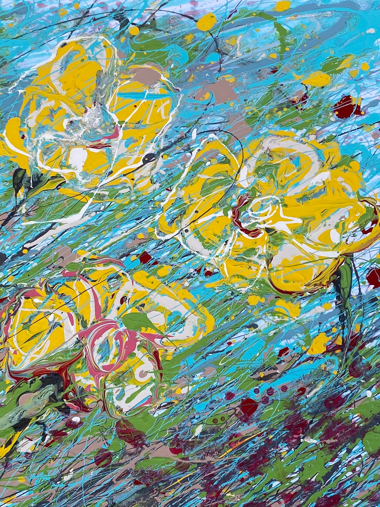 Yellow flowers resisting the wind