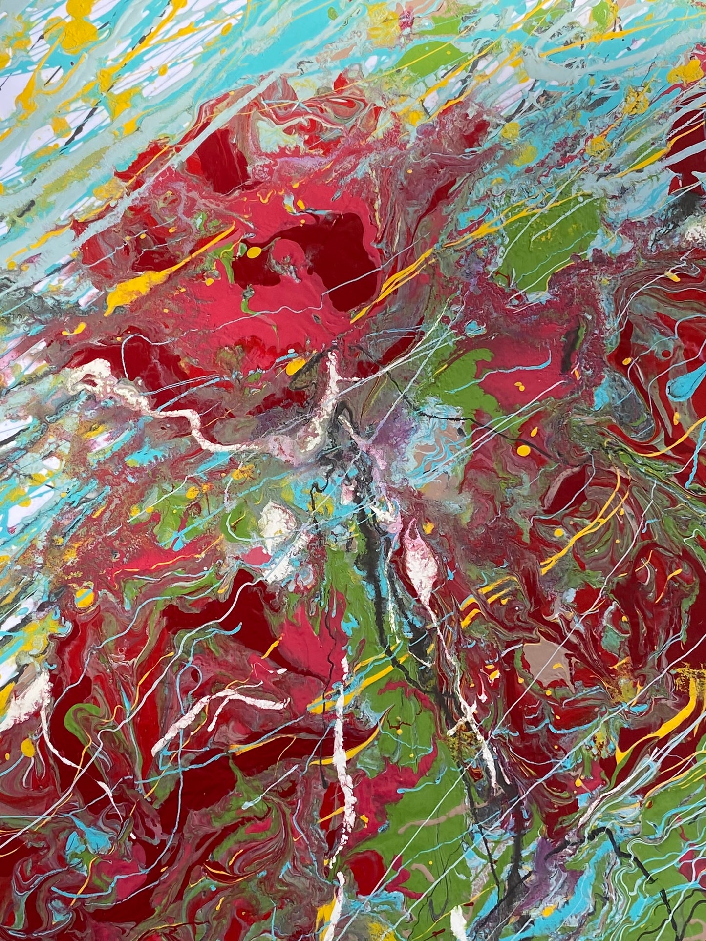 Red flowers resisting the wind