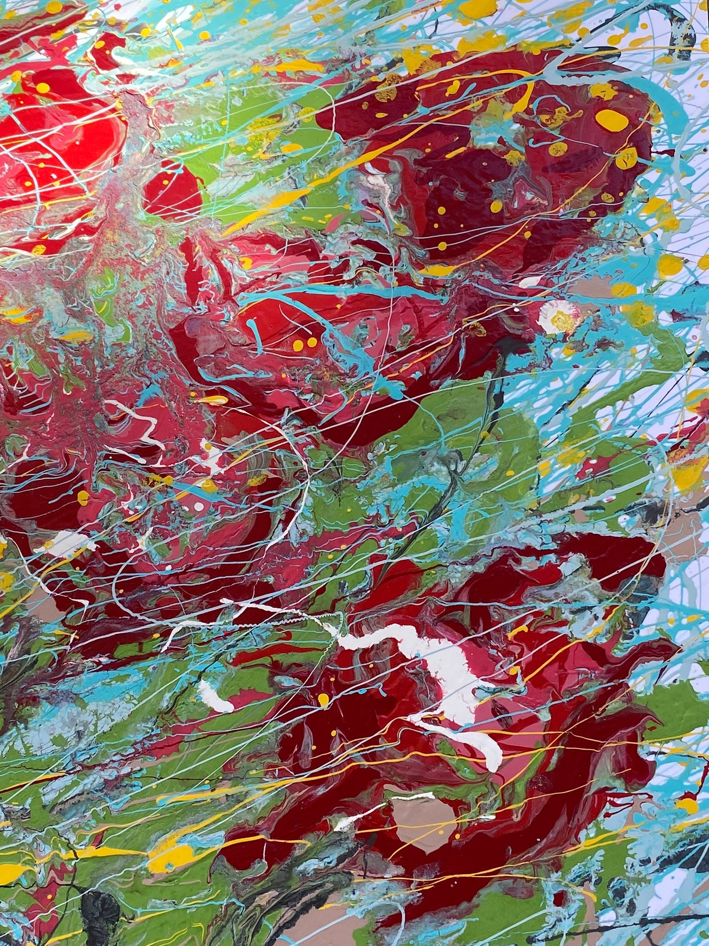 Red flowers resisting the wind