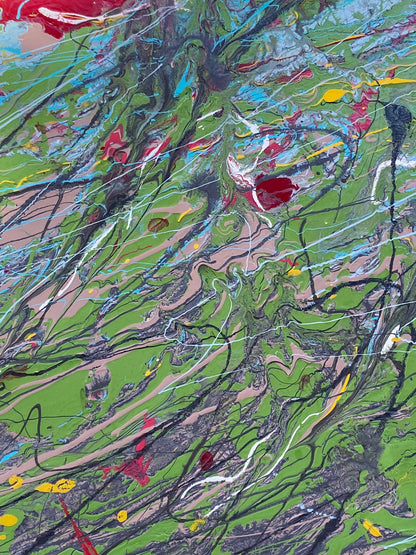 Red flowers resisting the wind