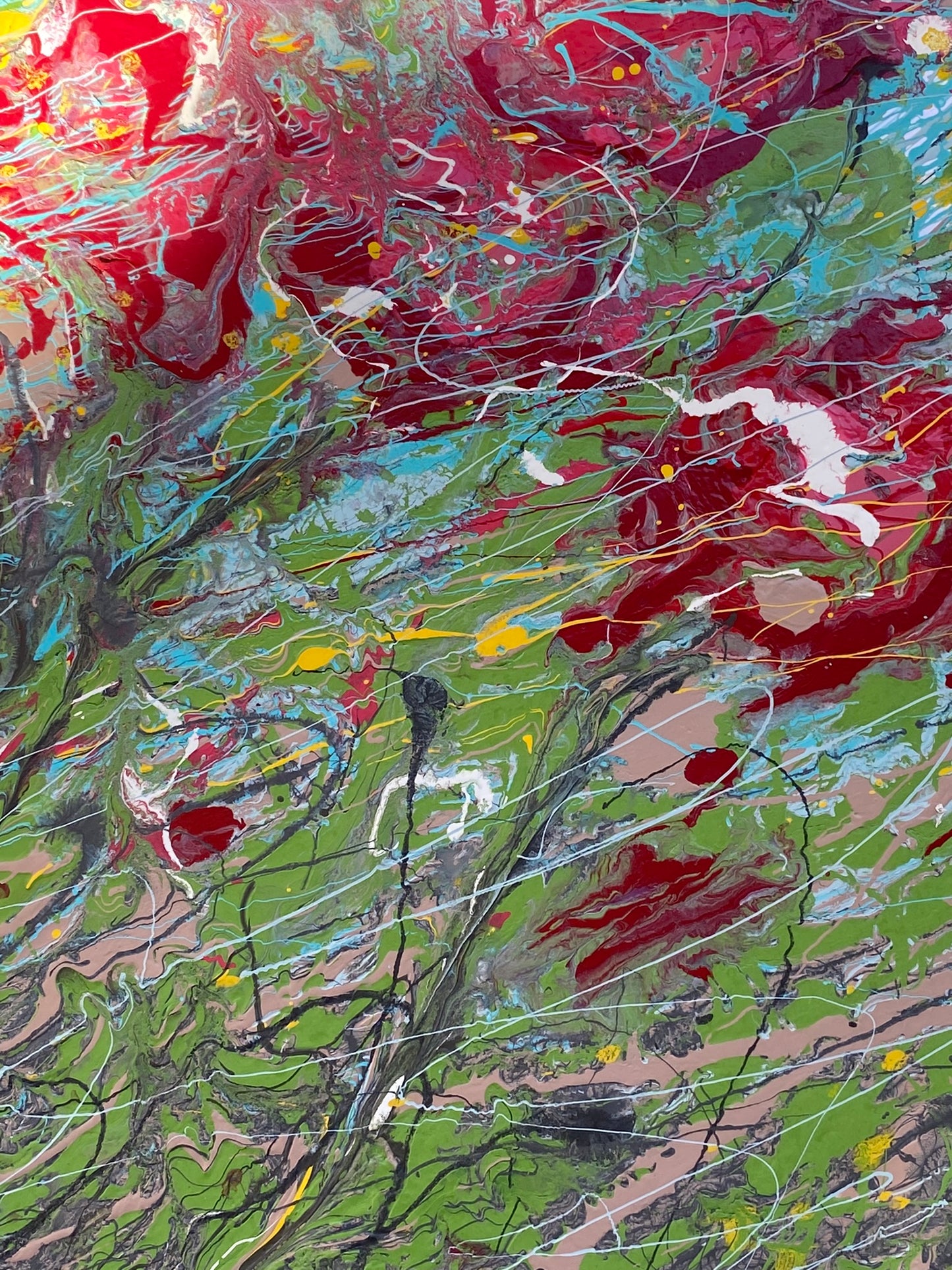 Red flowers resisting the wind