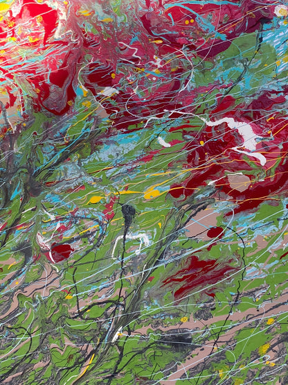 Red flowers resisting the wind