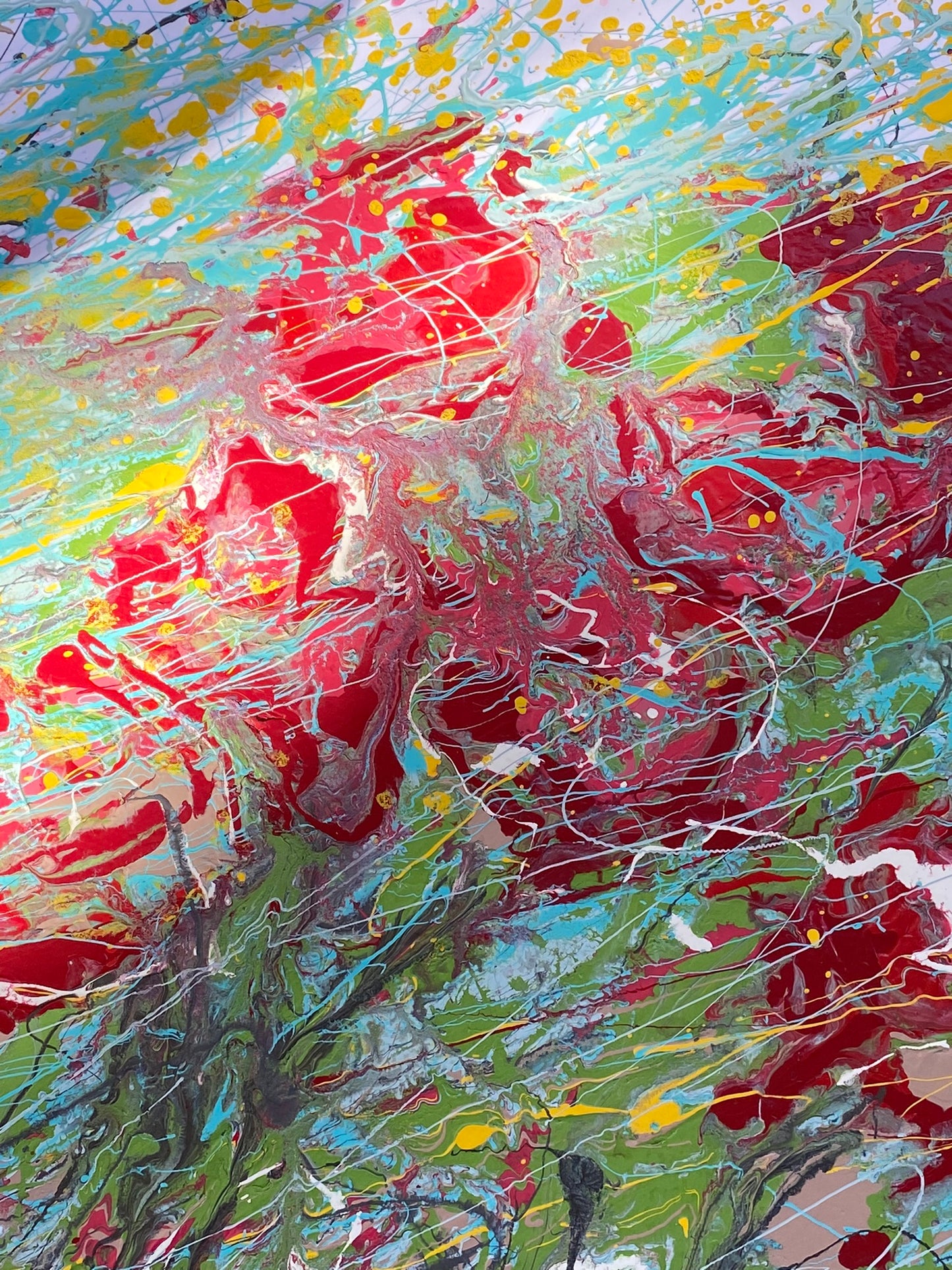 Red flowers resisting the wind