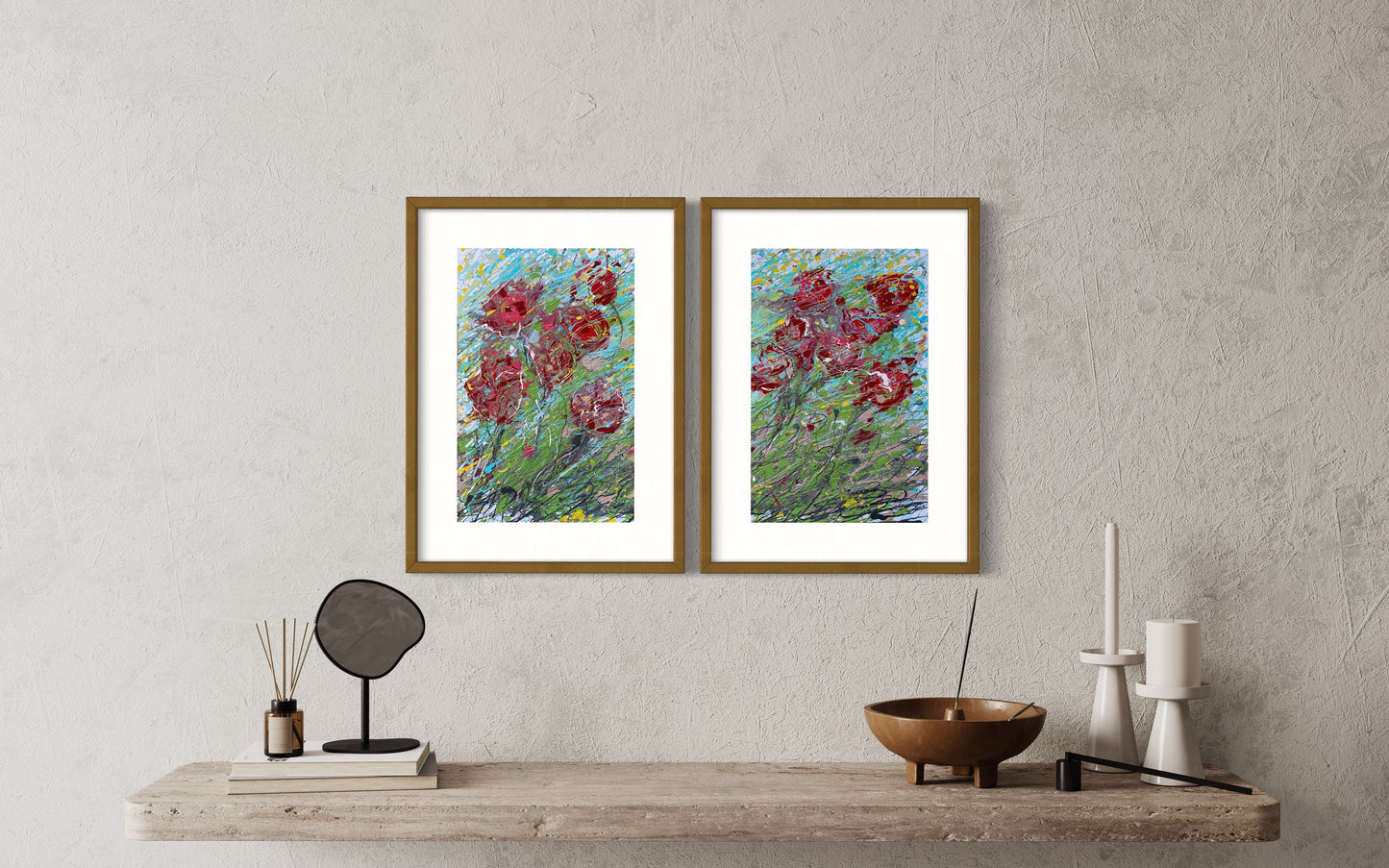 Red flowers resisting the wind