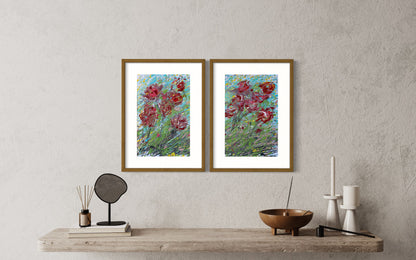 Red flowers resisting the wind