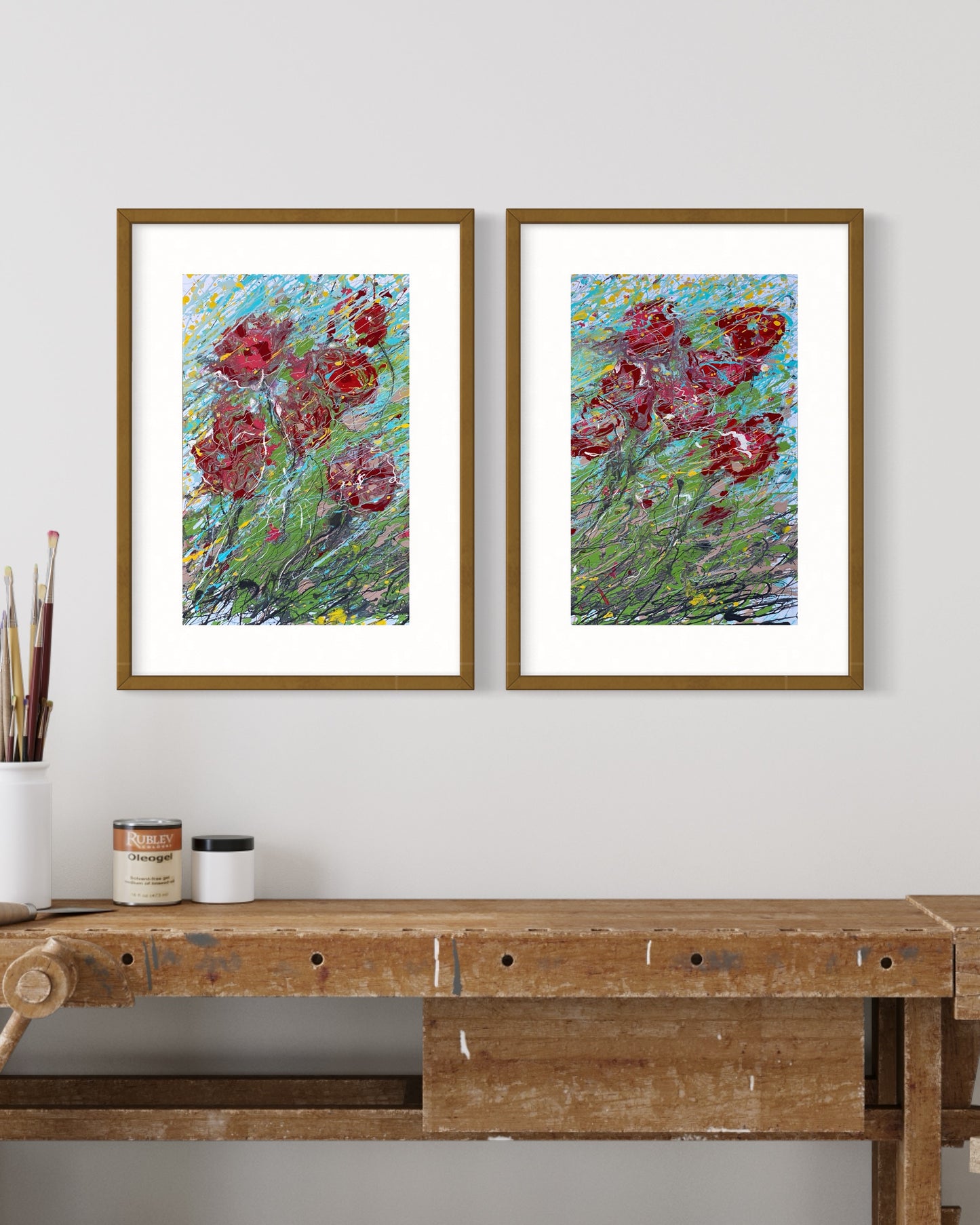 Red flowers resisting the wind